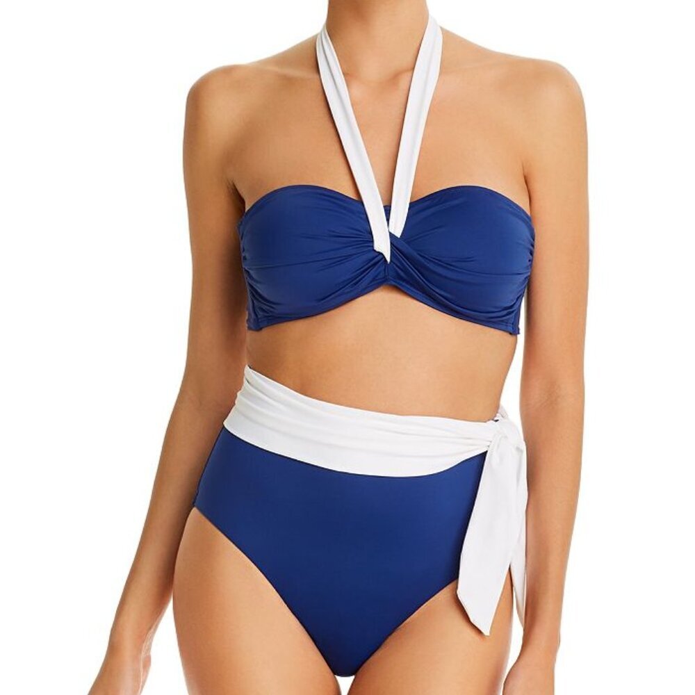 NWT Ralph Lauren Bandeau Halter Bikini Top & High-Waist Tie Bikini Bottom Set 14